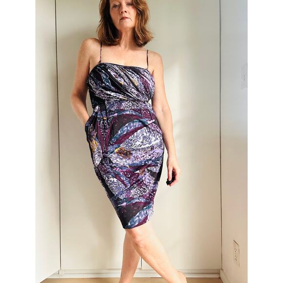 Y2K Catherine Malandrino Designer Dress Abstract Purple Print Size Small /4 - Picture 7 of 15